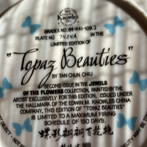 Topaz Beauties plate by Tan Chun Chiu signed - Picture 5 of 5